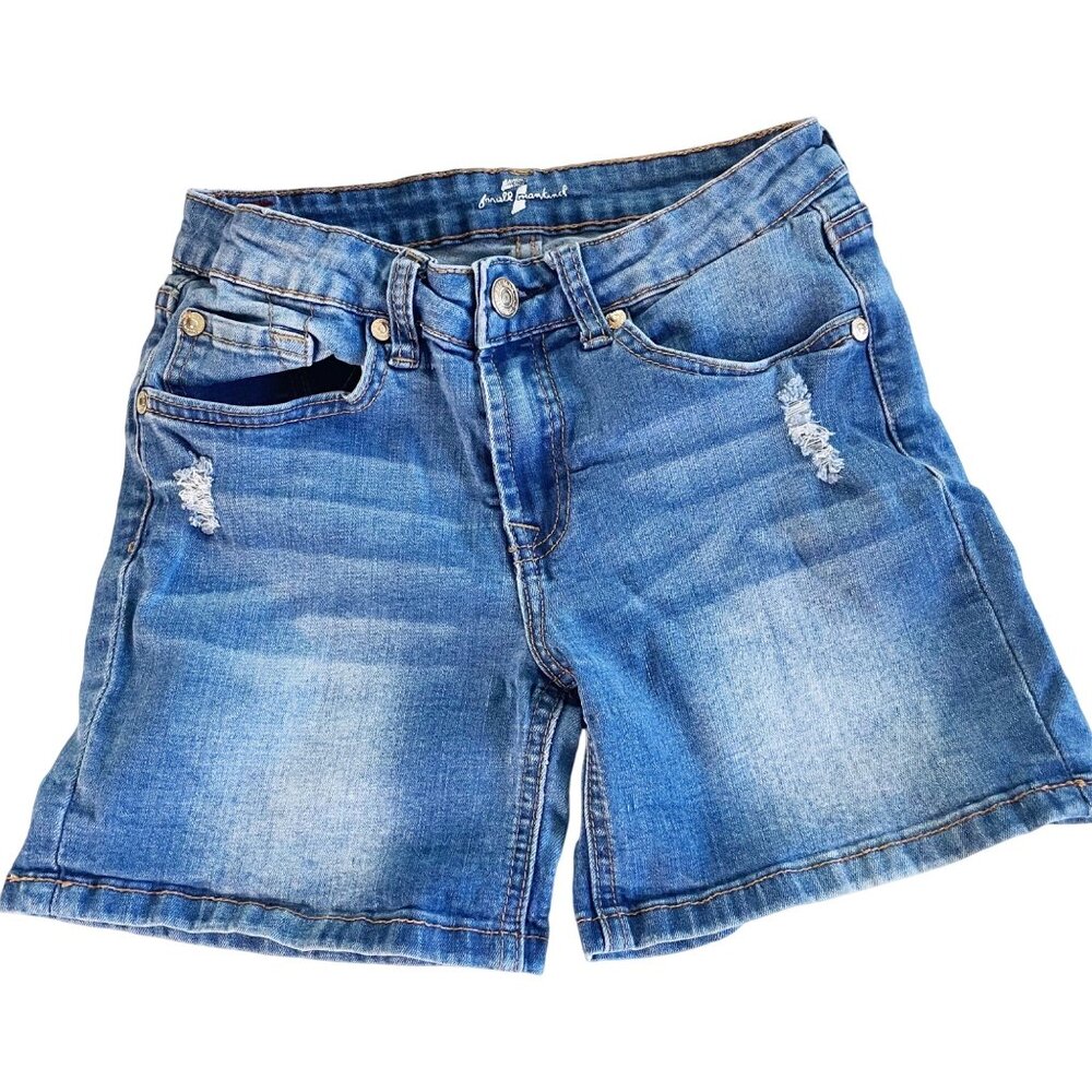 7 For All Mankind Girl's Size 14 Jean Shorts Distressed Faded Cotton Blend